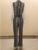 Black Geo Print Wide Leg Jumpsuit with free Gold Plate Metallic Belt