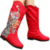 Peacock Vintage Beijing Cloth Shoes Embroidered Boots red 35