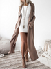 Beige Waterfall Lapel Longline Open Front Trench Coat Jacket