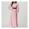 Muslim Robe Dress Belt Long Sleeve Women Garment   pink   M