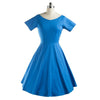 Damen Hepburn Style Schönes Kleid 50er Jahre Einfarbig Groß Schößchen Blau