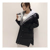 Woman A Shape Thick Hoodied Woolen Middle Long Down Coat   black