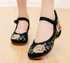 Chinese Ethnic Embroidery Ballet Flat Marry Janes Dancing Shoes Gold Flowers