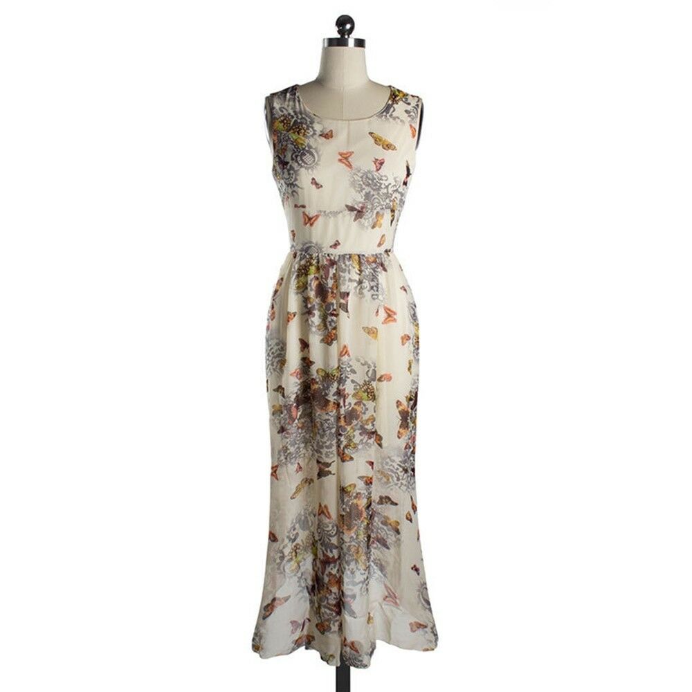 Bohemian Chiffon Long Dress Sleeveless Printing  yellow