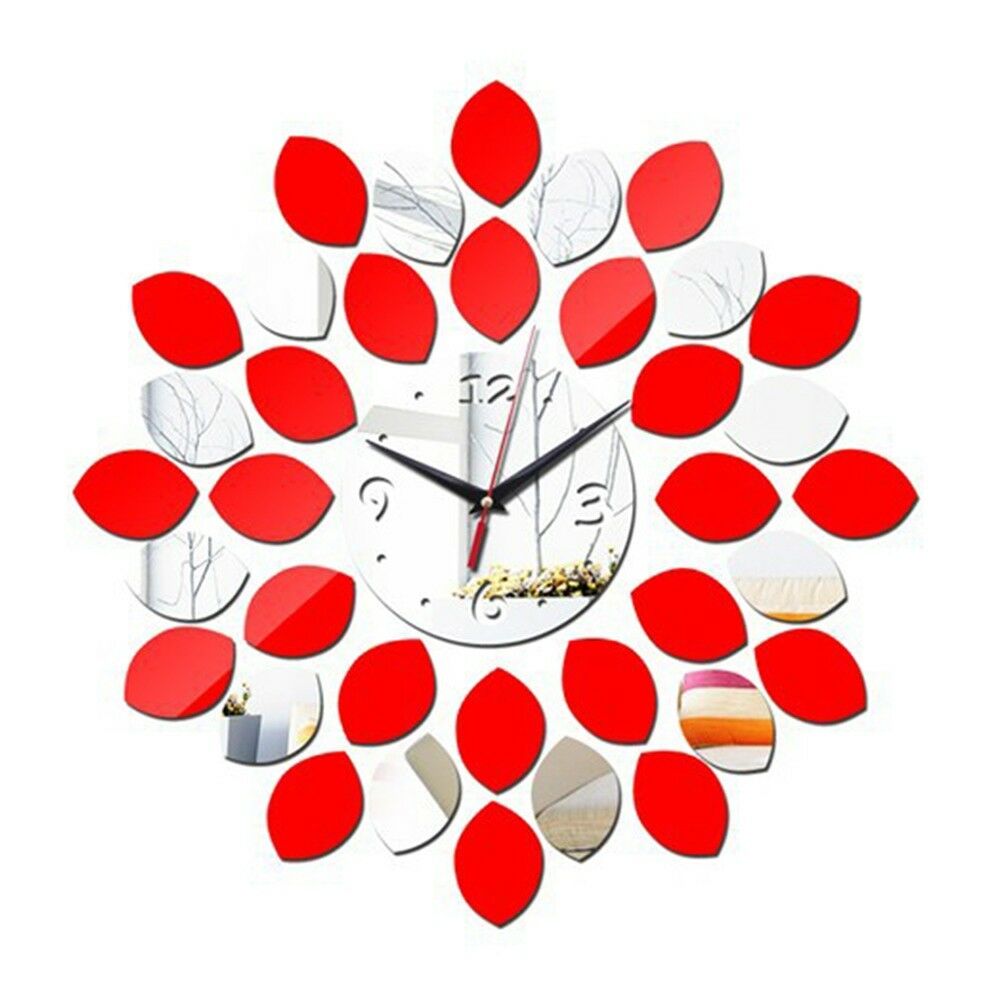 Acrylic Mirror Double Color Wall Clock DIY    silver red