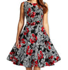 Women Vintage 50s Rockabilly Audrey Hepburn Boat Neck Floral Printed Swing Dress