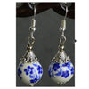 National Style Flower Earring Blue-and-white Porcelain Pear 925 Silver