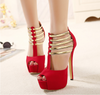 Gold Hollow Out Roma Peep-toe Platform High Heels for Party Event Club Black/Red