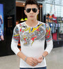 Traditional Chinese Dragon Men Tattoo Shirt Crew neck Long sleeves 100% Cotton