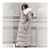 Down Coat Woman Long Thick Slim Fox Fur Collar Warm   grey