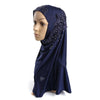 Dignified Muslim Gauze Lace Zircon Kerchief Scarf    navy