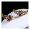 Owl Ear Studs Purple Zircon 18K Gold Galvanized