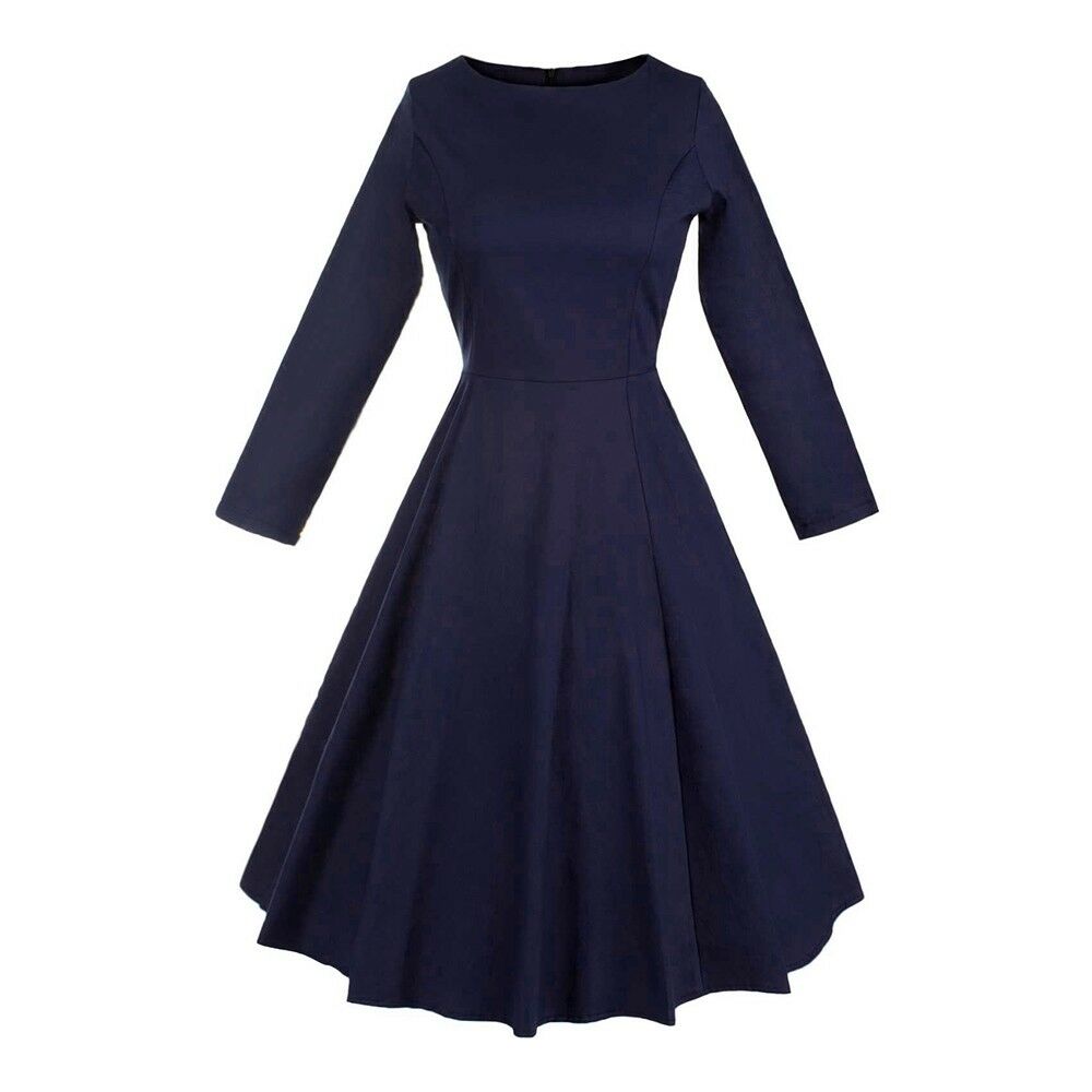 Bowknot Seventh Sleeve Round Collar Bubble Skirt   dark blue