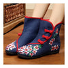 Vintage Beijing Cloth Shoes Embroidered Boots 12-02  blue  35