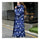 Beautiful Down Coat Long Thick Printing Woman Cotton Coat long sleeve blue