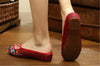Chinos Bordado Zapatos Mujer Algodón Sandalias Drag Burdeos