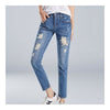 Summer Loose Holed Ninth Jeans Pencil Trousers dark blue 26