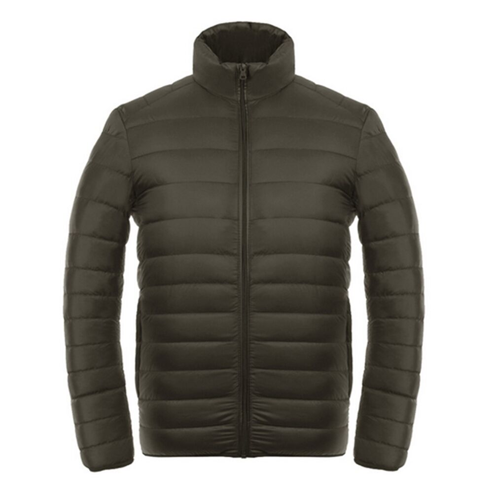 Light Thin Down Coat Man Stand Collar Winter Plus Size   army green