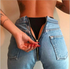 Damen Denim Reißverschluss Offener Rücken Distressed Röhrenjeans Hohe Taille