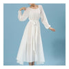 Long Sleeve Dress Bohemian Long Skirt Chiffon  white   S
