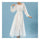 Long Sleeve Dress Bohemian Long Skirt Chiffon  white   S