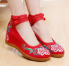 Vintage Chinesisch Ethnische Stickerei Hoher Absatz Aufzug Tanz Schuhe Hibiskus