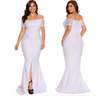 Romantic Crochet Lace Floral Off Shoulder Thigh Split Maxi Long Party Prom dress