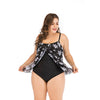 Classic Black White Blossom Lily Padded One Piece Dress Swimsuit Padded Bra