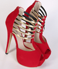 Gold Hollow Out Roma Peep-toe Platform High Heels for Party Event Club Black/Red