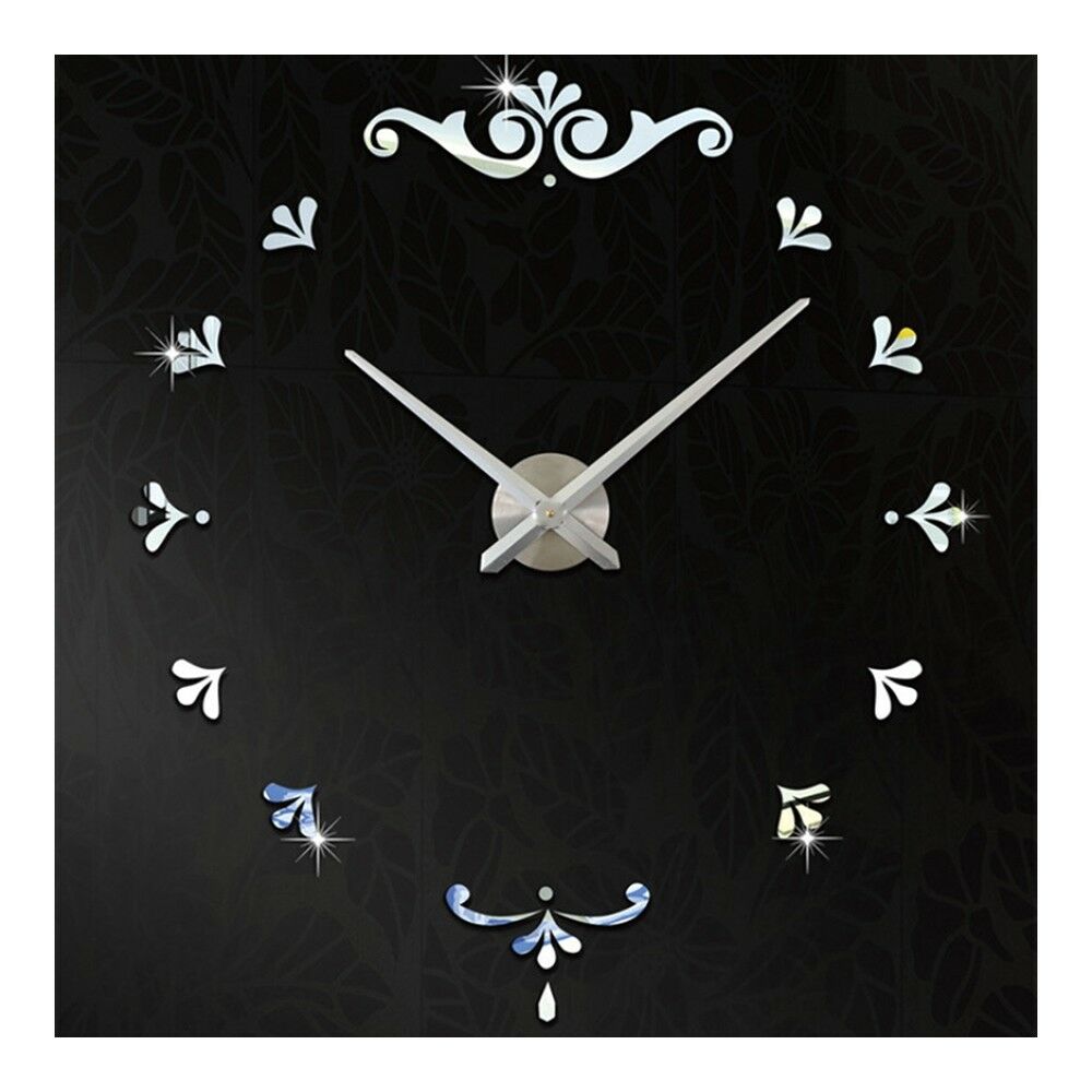 Mirror Wall Clock Super Large Size DIY Creative 3D   silver
