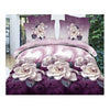 3d Fleur dessus de Lit / Couverture Bâche 4pc Set Coton Poncé 015