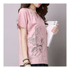 Loose Plus Size Cotton&Flax Casual Top T-shirt  pink