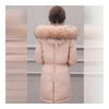 Hooded Middle Long Racoon Down Coat Woman Slim Warm   pink
