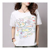 Loose Casual Little Fish Short Sleeve T-shirt   white
