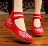 Vintage Chinesisch Ethnische Stickerei Hoher Absatz Aufzug Tanzen Schuhe Bouquet