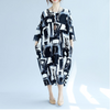 Black & White Abstract Print Oversized Baggy Tunic Long Dress