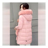 Hiver Femme Grande Taille Col Fourrure Milieu Long Doudoune Rose