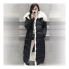 Down Coat Woman Long Thick Slim Fox Fur Collar Warm   black