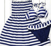 3pcs Women Striped Beach Swimwear Padded Push up Bikini + Dress set Skirt