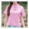 Plaque Bouton Épissure Col Montant T-Shirt Manche Courte Rose