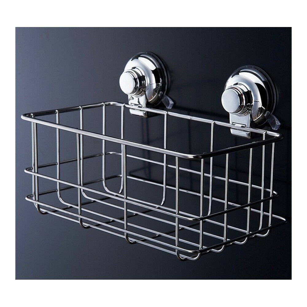 Stainless Steel Square Bathroom Storage Basket Vacuum Suction Cup Hook Holder