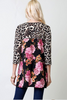 Blossom Floral Casual Jersey Top w Leopard Print Sleeves 4 Colors