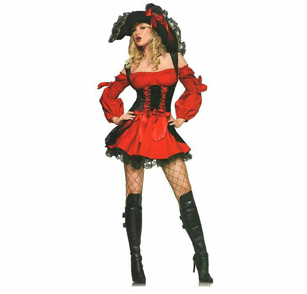 Hot Sexy Womens Pirates Costume Halloween Caribbean Captain Cosplay Fancy Dress