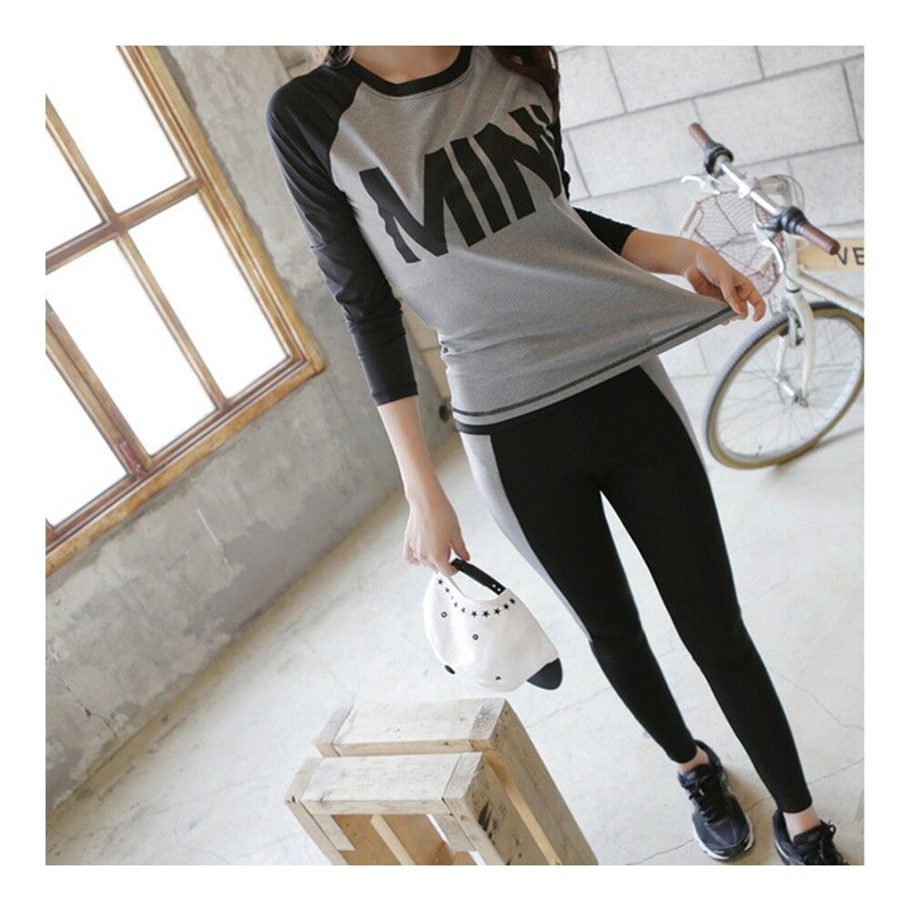 Breathable Woman Casual Sports Yoga Fitness Skinny Running Clothes   black grey