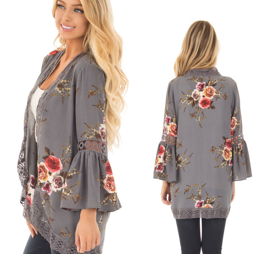 Bohemia Crochet Lace Hollow Kimono Cape Shawl Cover Up Cardigan Top Blue/Red