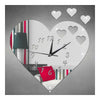 3d Silencioso Niños Habitación Reloj de Pared Corazón Amor Espejo Plata