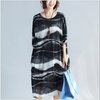 Mode Noir Motif Vague Surdimensionné Tunique Robe Décontractée