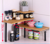 3 Tier Space Saving Bamboo Corner Shelf Desk with 4 Hooks Kitchen Bathroom