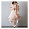 Mori Girl Silk Cotton Plate Button Dress  pink  M