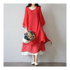 Mori Niña Algodón Seda Placa Vestido Botones ROJO M